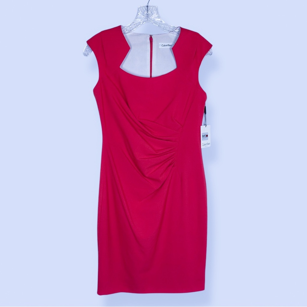 Calvin Klein NWT BodyCon Stretch Dress Size 6 Petite Watermelon Pink Cocktail